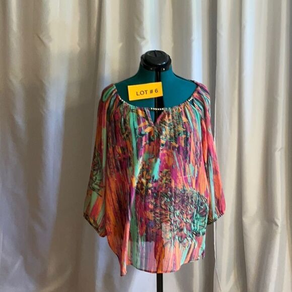 Ladies NWT tunic style top in semi sheer material size 2X nylon UNIQUE SPECTRUM - Picture 1 of 13